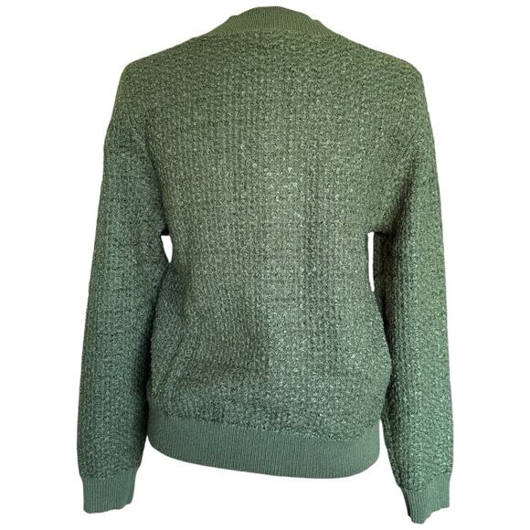 Classic Olive Green Textured Knit Cardigan with Pearl Buttons Cozy Large NWT - Picture 4 of 8